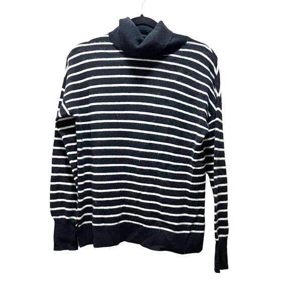 Halogen Black White Striped Turtleneck 100% Cashmere Sweater Size XS - Picture 3 of 9